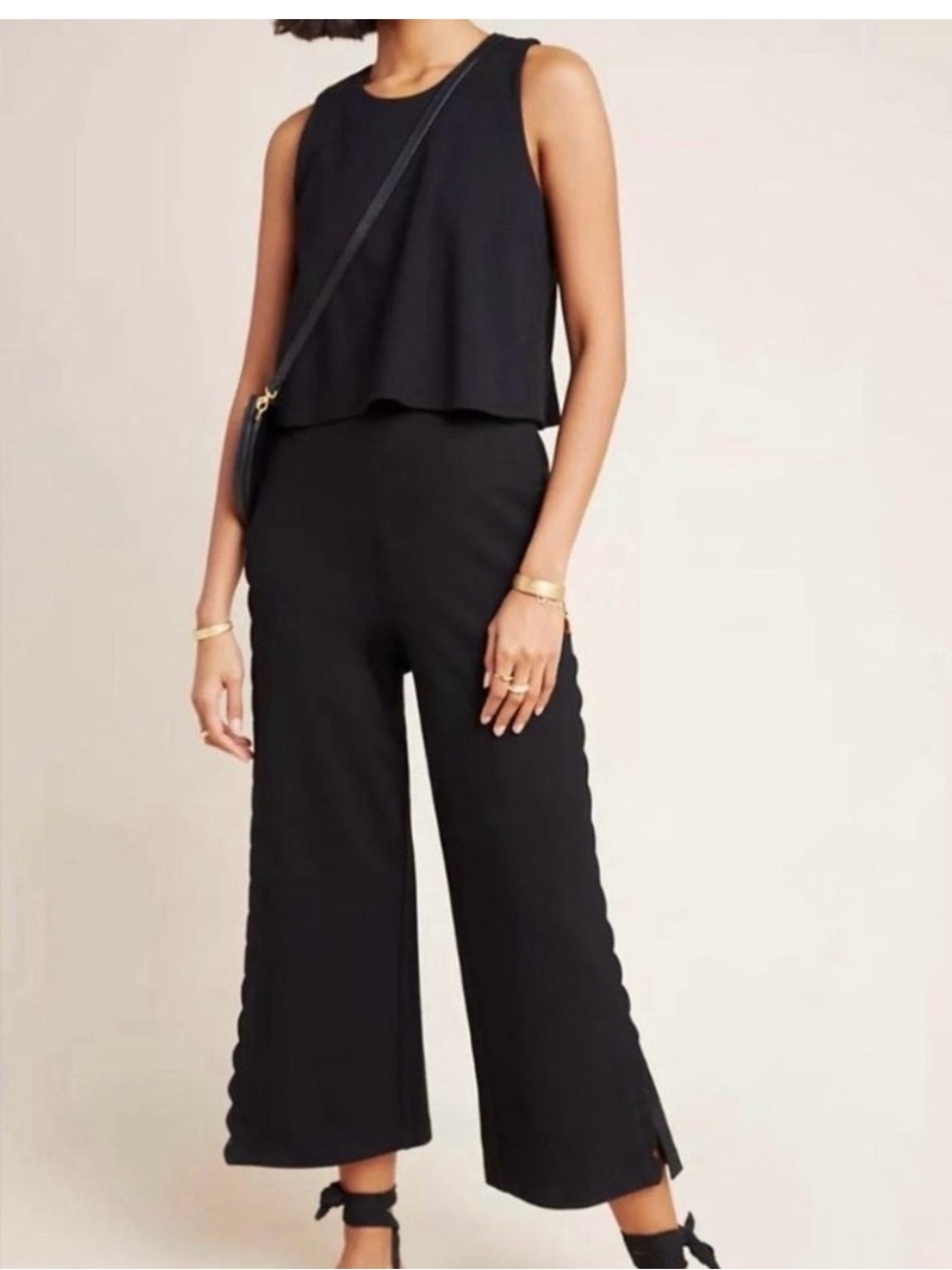 Anthropologie Black Cropped “the essential” Wide-Leg Jumpsuit
